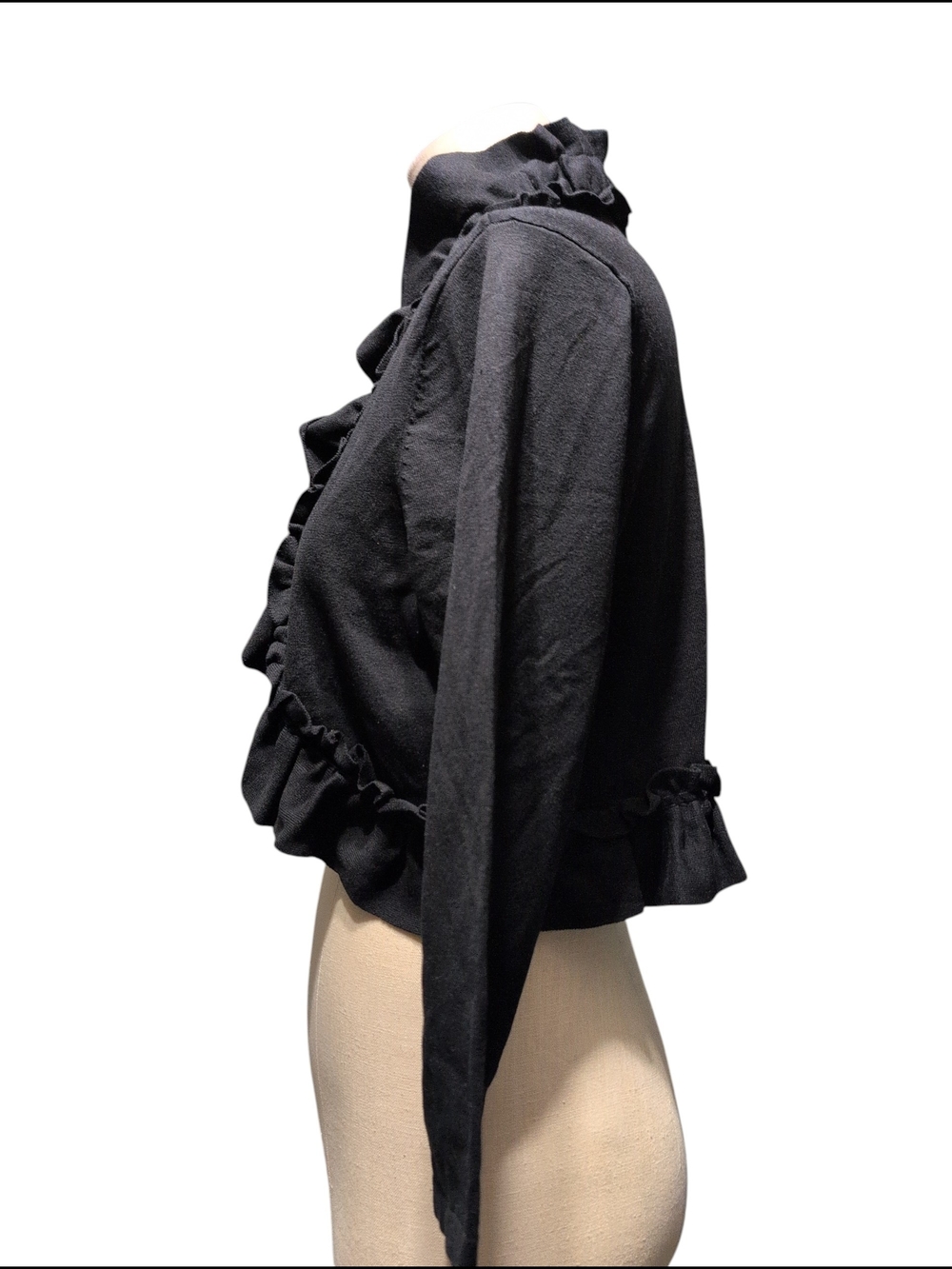 Nwt White House Black Market Black Ruffle Neck Knit Cardigan Dress Travel XLarge - Picture 3 of 8